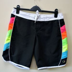 OP| black with rainbow stripes board shorts